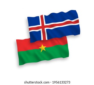 Banderas de ondulación de tela vectorial nacional de Burkina Faso e Islandia aisladas sobre fondo blanco. de 1 a 2.