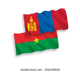 Nationale Vektor-Wellen-Flaggen von Burkina Faso und der Mongolei einzeln auf weißem Hintergrund. 1 bis 2 %.
