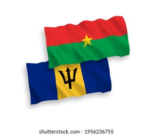 Banderas de olas de tela vectorial nacional de Burkina Faso y Barbados aisladas en fondo blanco. de 1 a 2.