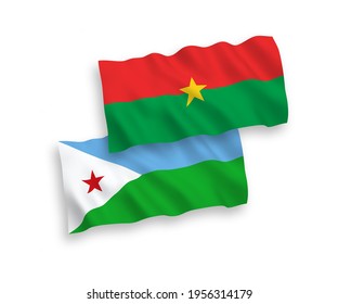 National vector fabric wave flags of Burkina Faso and Republic of Djibouti isolated on white background. 1 to 2 proportion.
