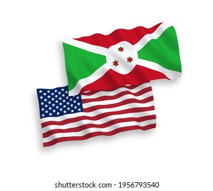 Banderas de ondulación de tela vectorial nacional de Burundi y Estados Unidos aisladas en fondo blanco. de 1 a 2.