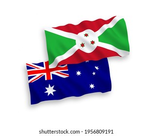 National vector fabric wave flags of Australia and Burundi isolated on white background. 1 to 2 proportion.