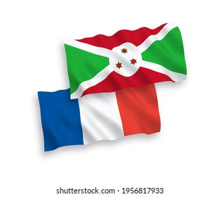 National vector fabric wave flags of France and Burundi isolated on white background. 1 to 2 proportion.