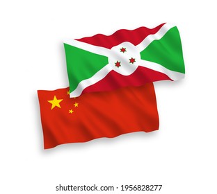 National vector fabric wave flags of Burundi and China isolated on white background 1 to 2 proportion.