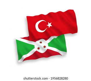 Banderas de olas de tela vectorial nacional de Turquía y Burundi aisladas en fondo blanco. de 1 a 2.