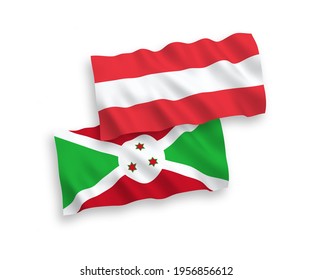National vector fabric wave flags of Austria and Burundi isolated on white background. 1 to 2 proportion.