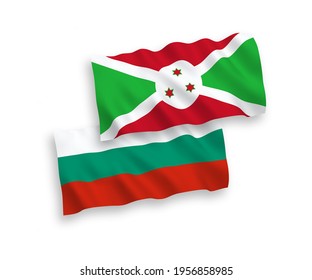 National vector fabric wave flags of Bulgaria and Burundi isolated on white background. 1 to 2 proportion.