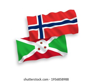 Banderas de ondulación de tela vectorial nacional de Noruega y Burundi aisladas en fondo blanco. de 1 a 2.