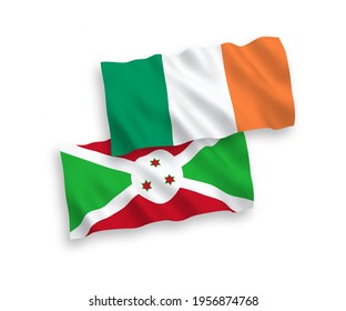 National vector fabric wave flags of Ireland and Burundi isolated on white background. 1 to 2 proportion.