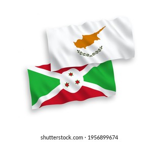Banderas nacionales de tela vectorial ondeando banderas de Chipre y Burundi aisladas en fondo blanco. de 1 a 2.