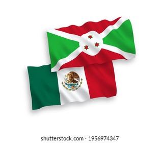 Banderas de olas de tela vectorial nacional de México y Burundi aisladas en fondo blanco. de 1 a 2.