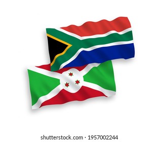 National vector fabric wave flags of Burundi and Republic of South Africa isolated on white background. 1 to 2 proportion.