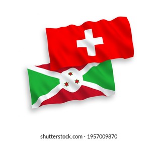 National vector fabric wave flags of Burundi and Switzerland isolated on white background. 1 to 2 proportion.