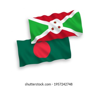 National vector fabric wave flags of Burundi and Bangladesh isolated on white background. 1 to 2 proportion.