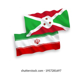 National vector fabric wave flags of Burundi and Iran isolated on white background. 1 to 2 proportion.