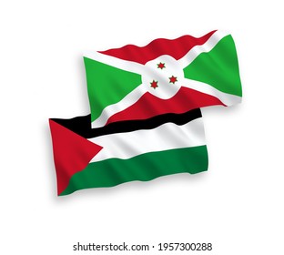 Banderas nacionales de tela vectorial ondean banderas de Burundi y Palestina aisladas en fondo blanco. de 1 a 2.