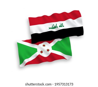 National vector fabric wave flags of Burundi and Iraq isolated on white background. 1 to 2 proportion.