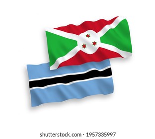 National vector fabric wave flags of Burundi and Botswana isolated on white background. 1 to 2 proportion.
