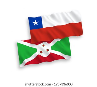 National vector fabric wave flags of Burundi and Chile isolated on white background. 1 to 2 proportion.