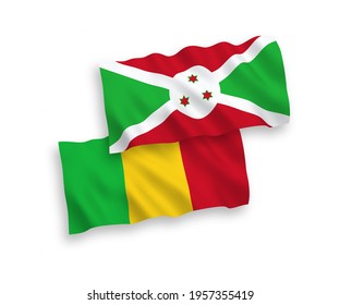 National vector fabric wave flags of Burundi and Mali isolated on white background. 1 to 2 proportion.
