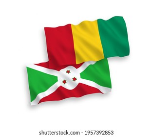 National vector fabric wave flags of Burundi and Guinea isolated on white background. 1 to 2 proportion.