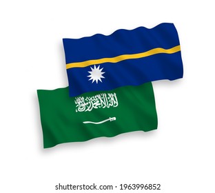 National vector fabric wave flags of Saudi Arabia and Republic of Nauru isolated on white background. 1 to 2 proportion.