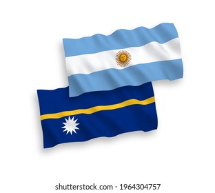 Banderas de olas de tela vectorial nacional de la República de Nauru y Argentina aisladas en fondo blanco. de 1 a 2.