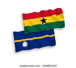 Banderas de olas de tela vectorial nacional de la República de Nauru y Ghana aisladas de fondo blanco. de 1 a 2.