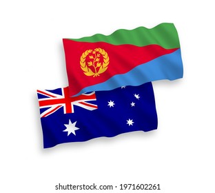 National vector fabric wave flags of Australia and Eritrea isolated on white background. 1 to 2 proportion.