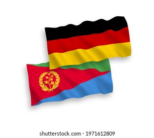 National vector fabric wave flags of Germany and Eritrea isolated on white background. 1 to 2 proportion.