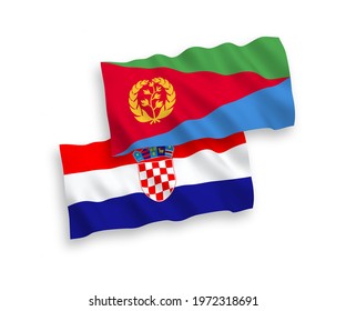 National vector fabric wave flags of Eritrea and Croatia isolated on white background. 1 to 2 proportion.
