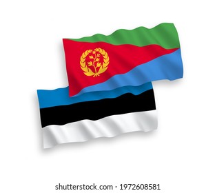 National vector fabric wave flags of Estonia and Eritrea isolated on white background. 1 to 2 proportion.