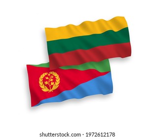 National vector fabric wave flags of Lithuania and Eritrea isolated on white background. 1 to 2 proportion.