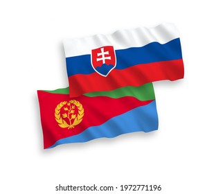 National vector fabric wave flags of Slovakia and Eritrea isolated on white background. 1 to 2 proportion.