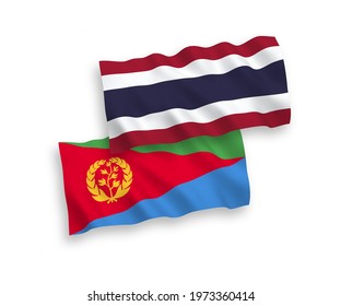 National vector fabric wave flags of Eritrea and Thailand isolated on white background. 1 to 2 proportion.