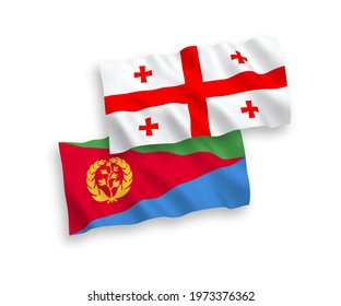 National vector fabric wave flags of Eritrea and Georgia isolated on white background. 1 to 2 proportion.
