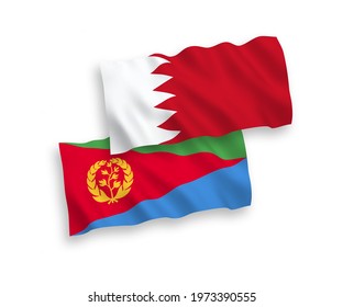 National vector fabric wave flags of Eritrea and Bahrain isolated on white background. 1 to 2 proportion.