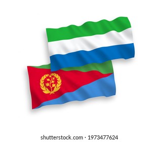 National vector fabric wave flags of Eritrea and Sierra Leone isolated on white background. 1 to 2 proportion.