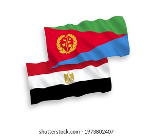 National vector fabric wave flags of Eritrea and Egypt isolated on white background. 1 to 2 proportion.