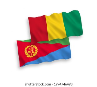 National vector fabric wave flags of Eritrea and Guinea isolated on white background. 1 to 2 proportion.