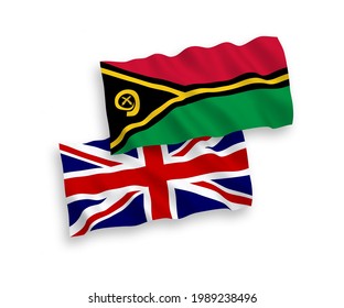 Banderas de olas de tela vectorial nacional de Gran Bretaña y República de Vanuatu aisladas en fondo blanco. de 1 a 2.