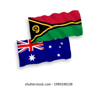 National vector fabric wave flags of Australia and Republic of Vanuatu isolated on white background. 1 to 2 proportion.