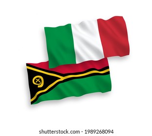 Banderas de olas de tela vectorial nacional de Italia y la República de Vanuatu aisladas en fondo blanco. de 1 a 2.