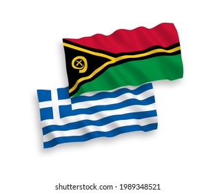 Banderas de olas de tela vectorial nacional de Grecia y la República de Vanuatu aisladas en fondo blanco. de 1 a 2.