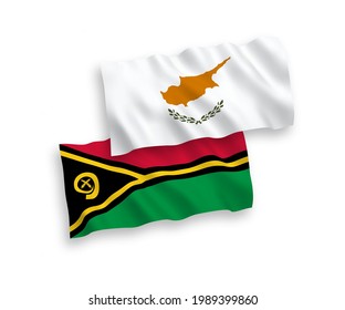 Banderas de olas de tela vectorial nacional de Chipre y la República de Vanuatu aisladas en fondo blanco. de 1 a 2.