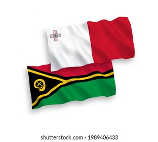 Banderas de olas de tela vectorial nacional de Malta y la República de Vanuatu aisladas en fondo blanco. de 1 a 2.