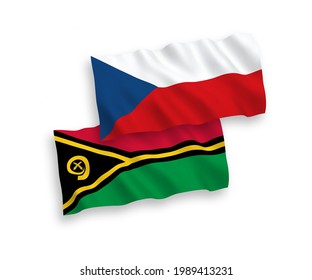 National vector fabric wave flags of Czech Republic and Republic of Vanuatu isolated on white background. 1 to 2 proportion.