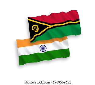Nationale Vektor-Wellen-Flaggen von Indien und der Republik Vanuatu einzeln auf weißem Hintergrund. 1 bis 2 %.