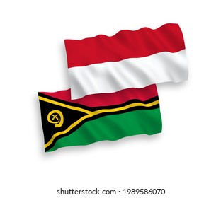 Nationale Vektor-Wellen-Flaggen Indonesiens und der Republik Vanuatu einzeln auf weißem Hintergrund. 1 bis 2 %.