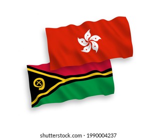 Nationale Vektor-Wellen-Flaggen der Republik Vanuatu und Hongkong einzeln auf weißem Hintergrund. 1 bis 2 %.